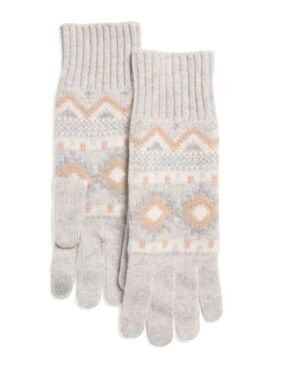 HANNAH ROSE Tan Ivory Caramel Vapor Fair Isle Merino Wool Smartphone Gloves